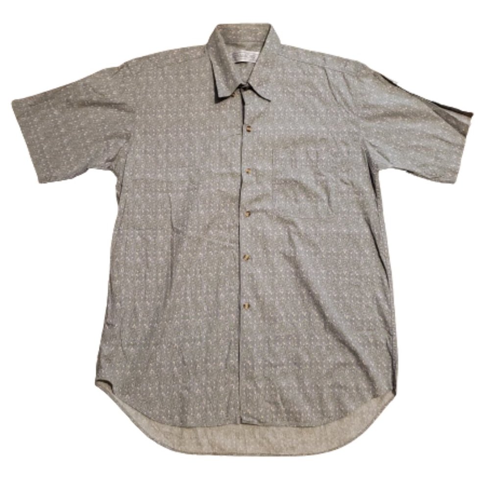 Character Button Up Shirt Short Sleeve Vintage Gray / Green | Men's XL Pre-owned